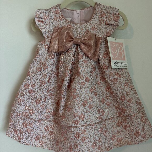 Bonnie Baby Bow Party Dress Pink and Gold Metalic Toddler Girls 18m - Picture 1 of 3